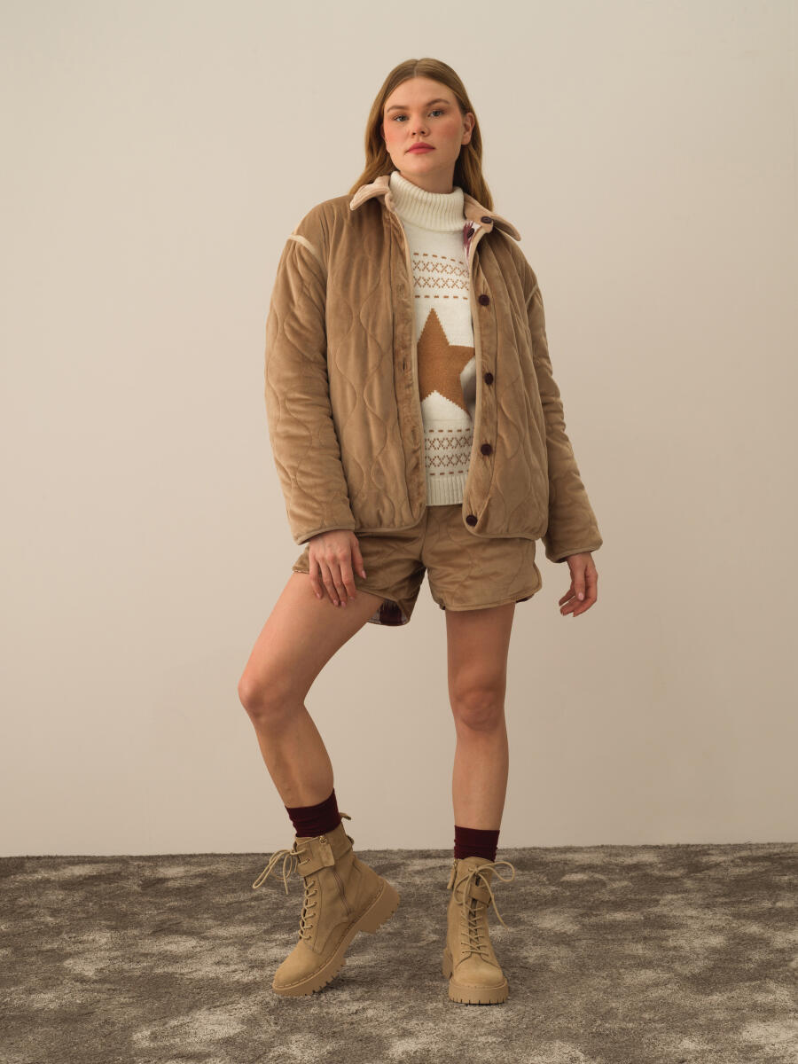 Camel Esnek Dokulu Oversize Mont - 2