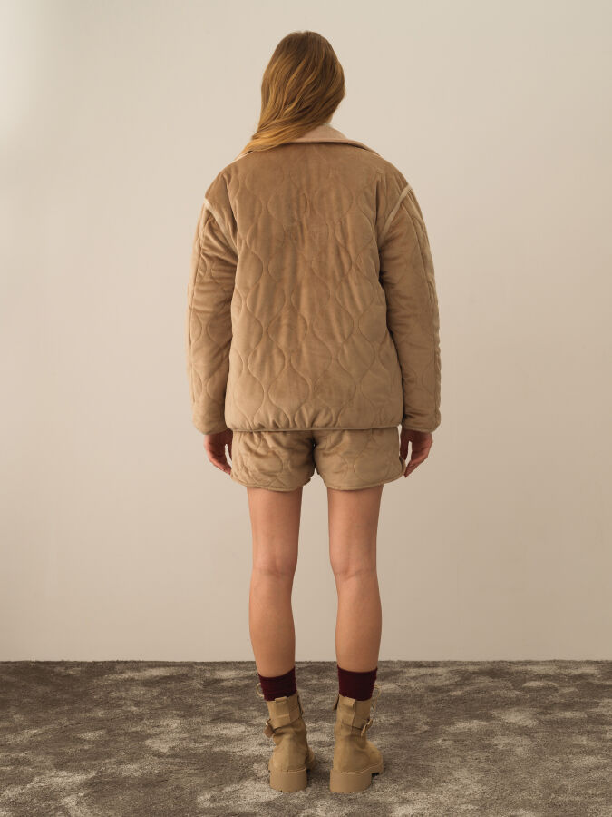 Camel Esnek Dokulu Oversize Mont - Xint