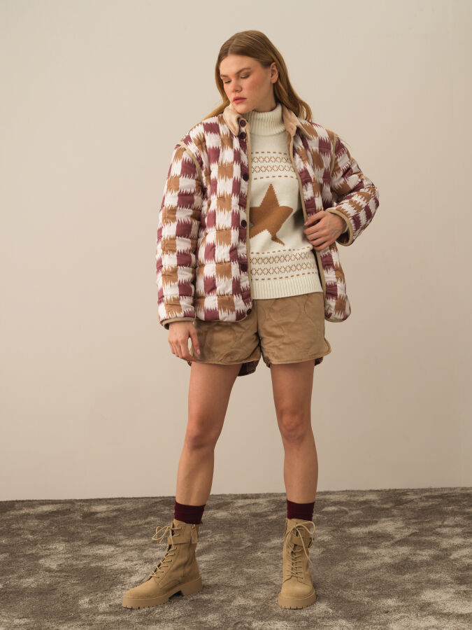 Camel Esnek Dokulu Oversize Mont - Xint