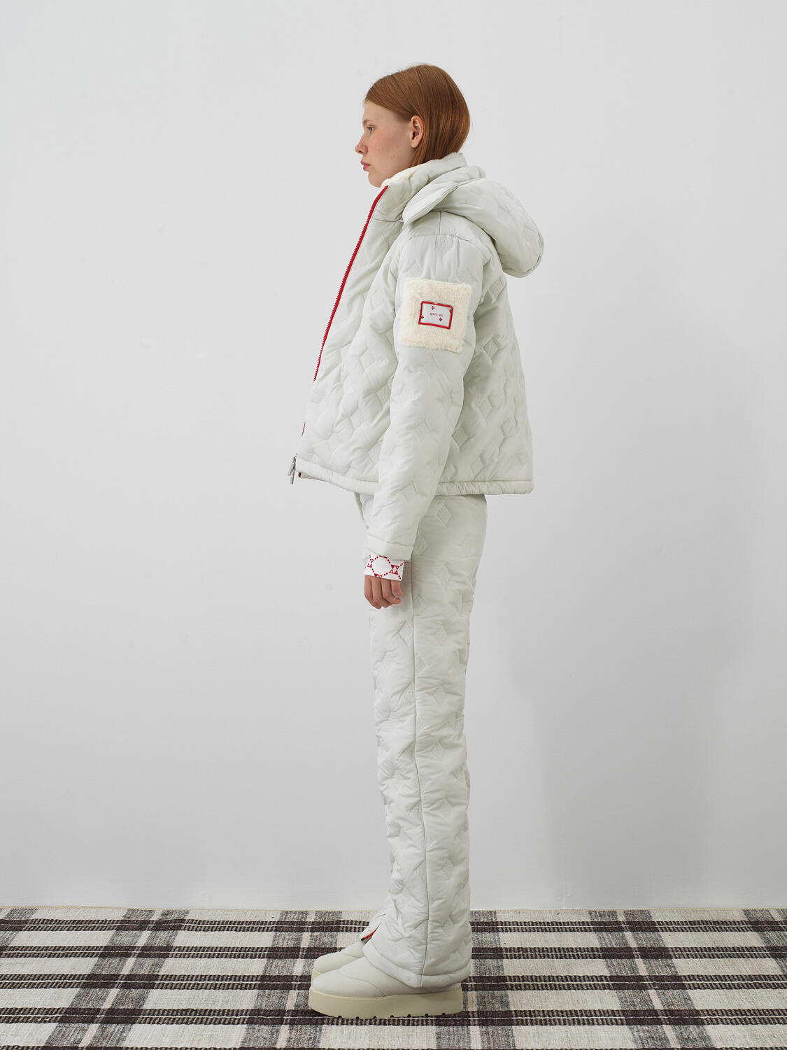 Ekru Kapitone Dokulu Oversize Mont - 5