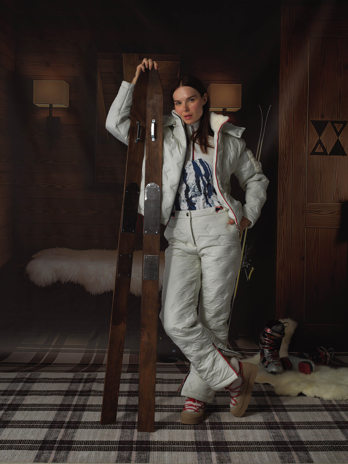 Ekru Kapitone Dokulu Oversize Mont - Xint