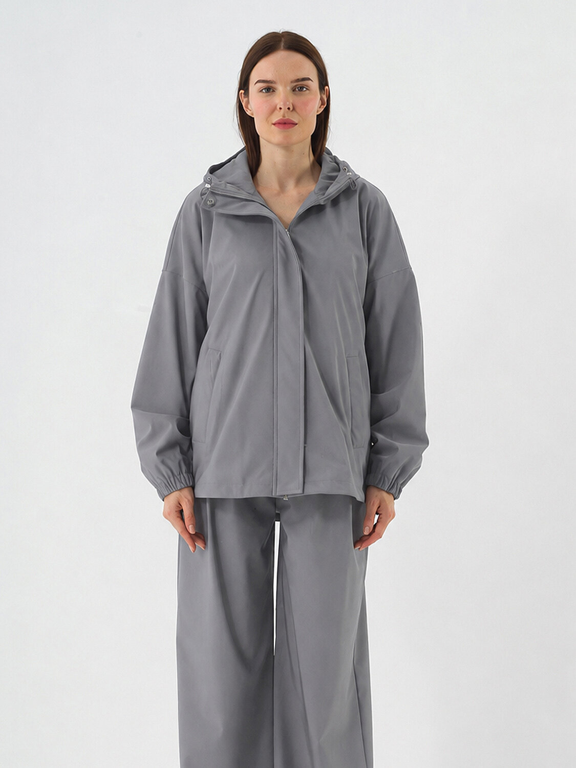 Gri Esnek Dokulu Oversize Mont (1)