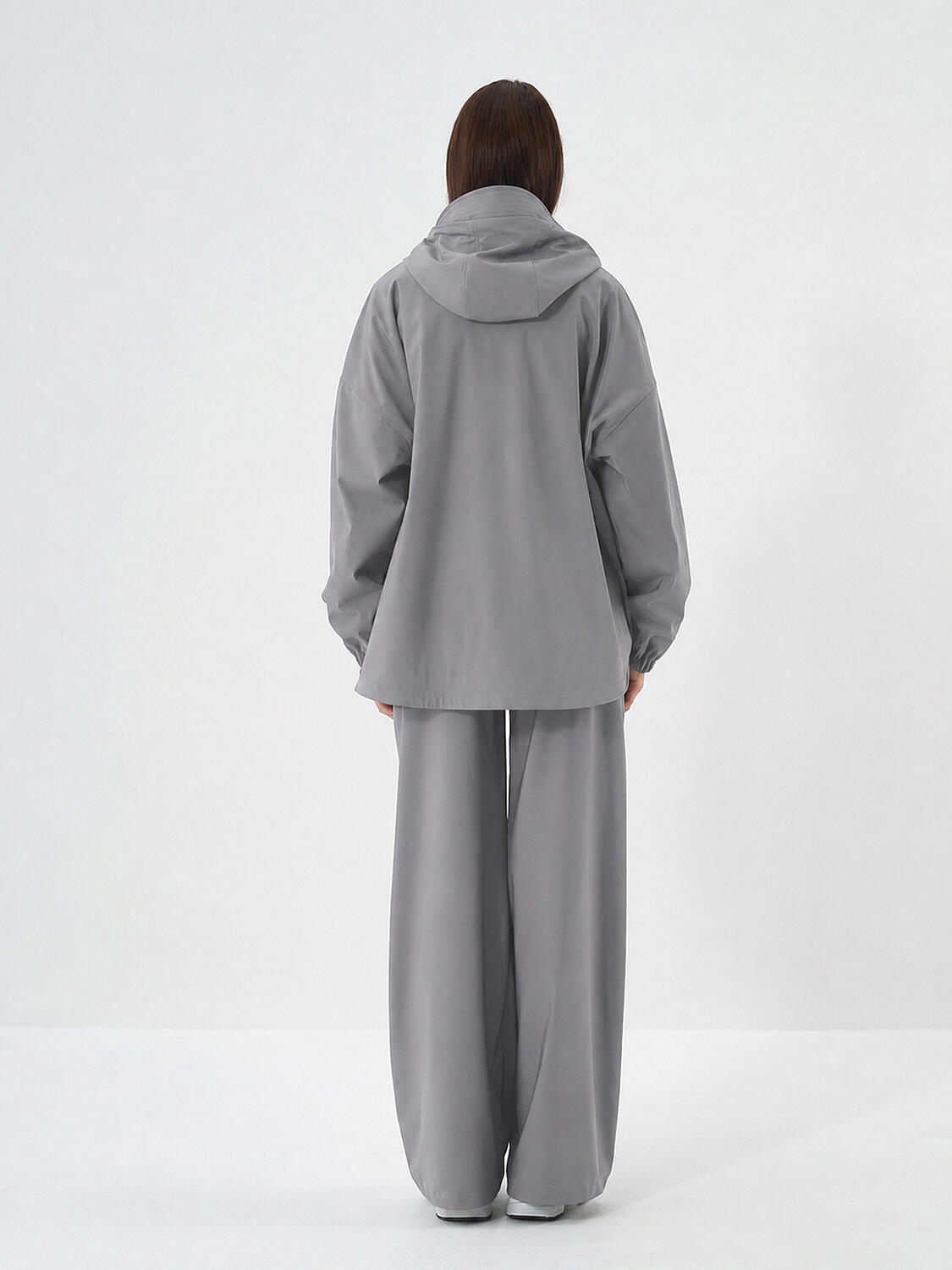 Gri Esnek Dokulu Oversize Mont (4)