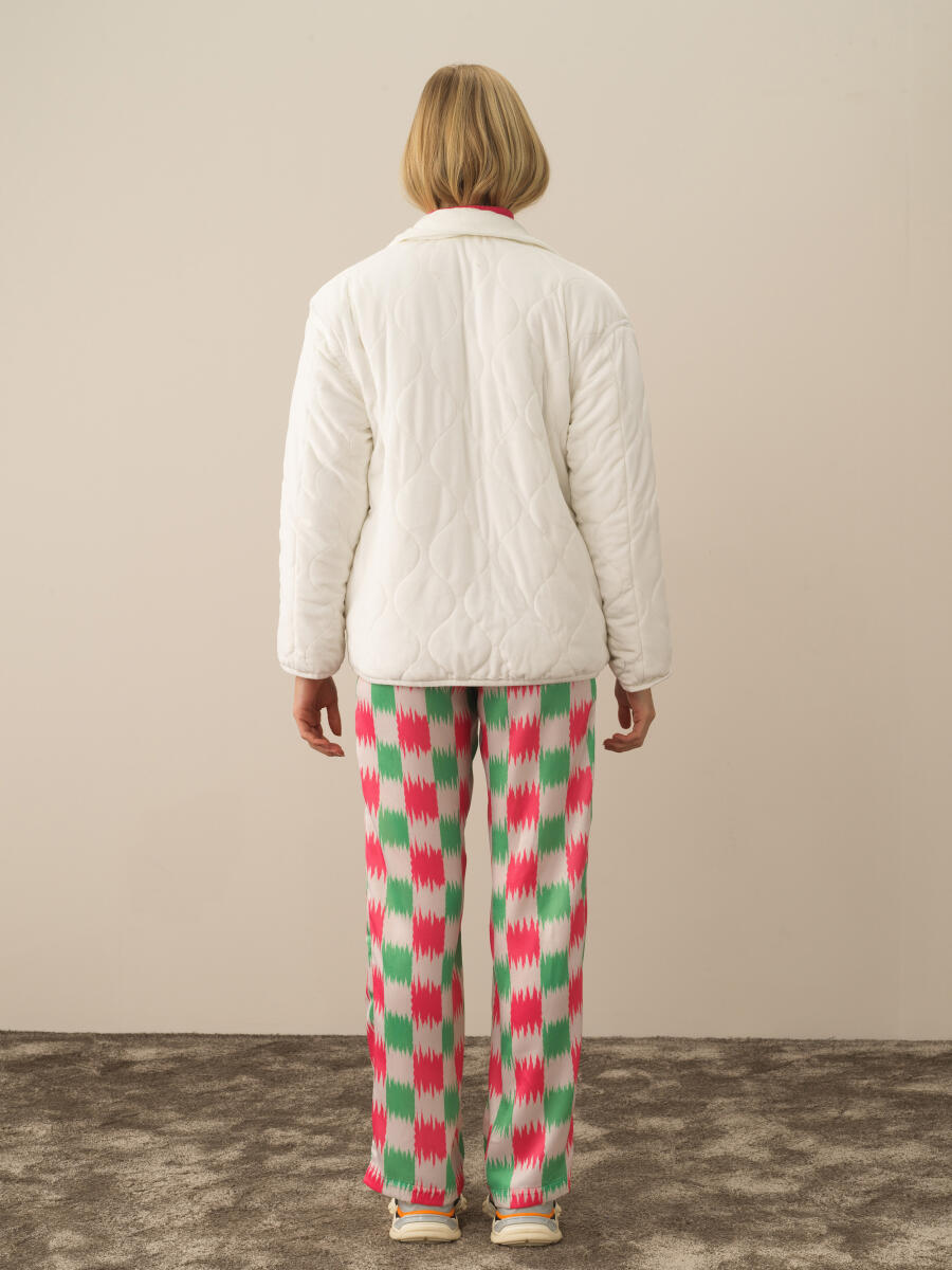 Kırık Beyaz Esnek Dokulu Oversize Mont - 6