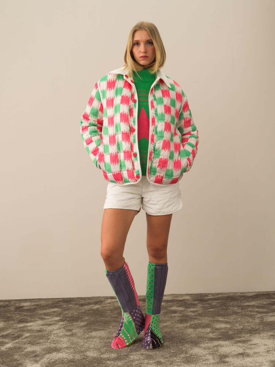 Kırık Beyaz Esnek Dokulu Oversize Mont