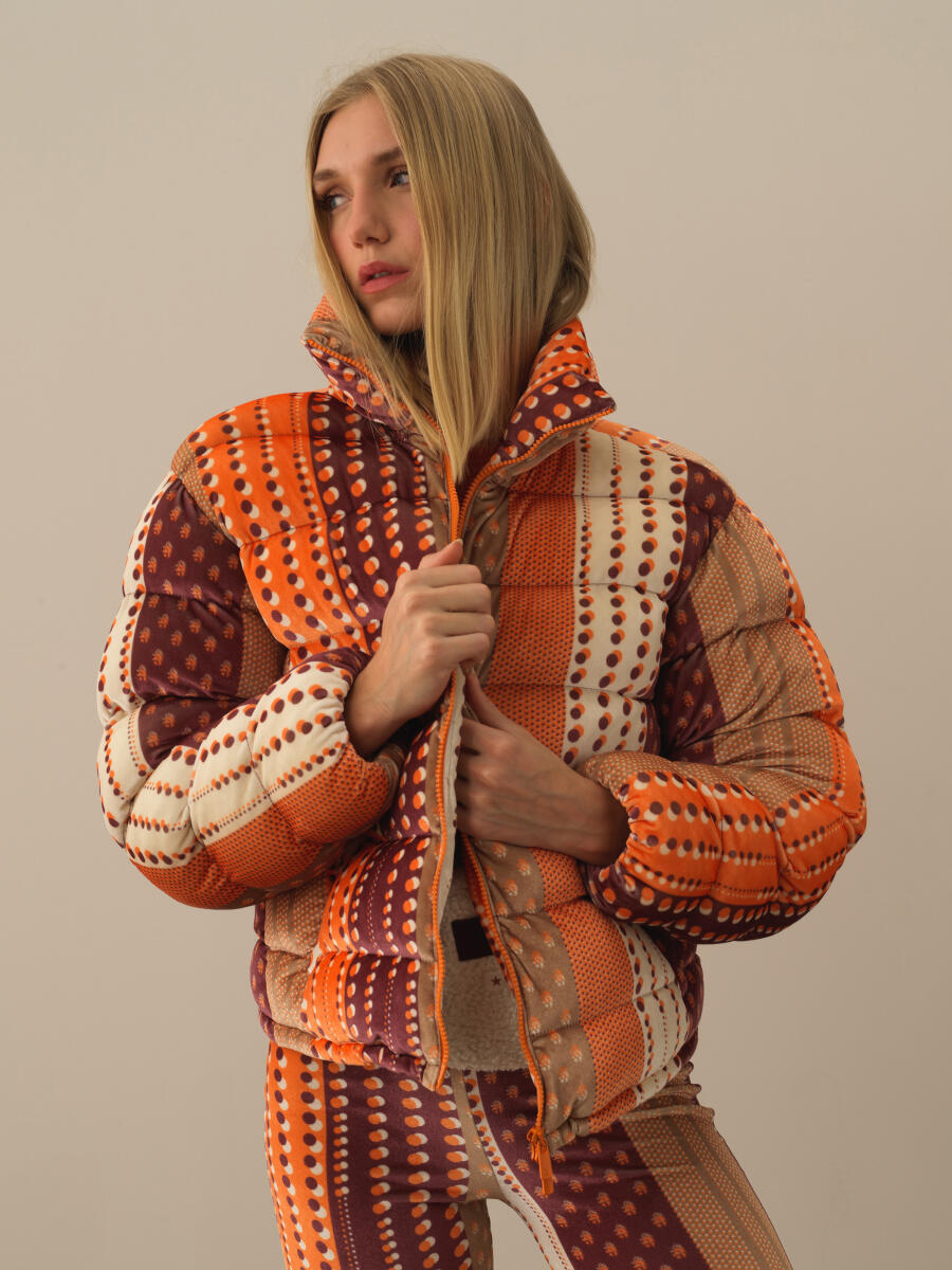 Oranj Esnek Dokulu Oversize Mont - 4