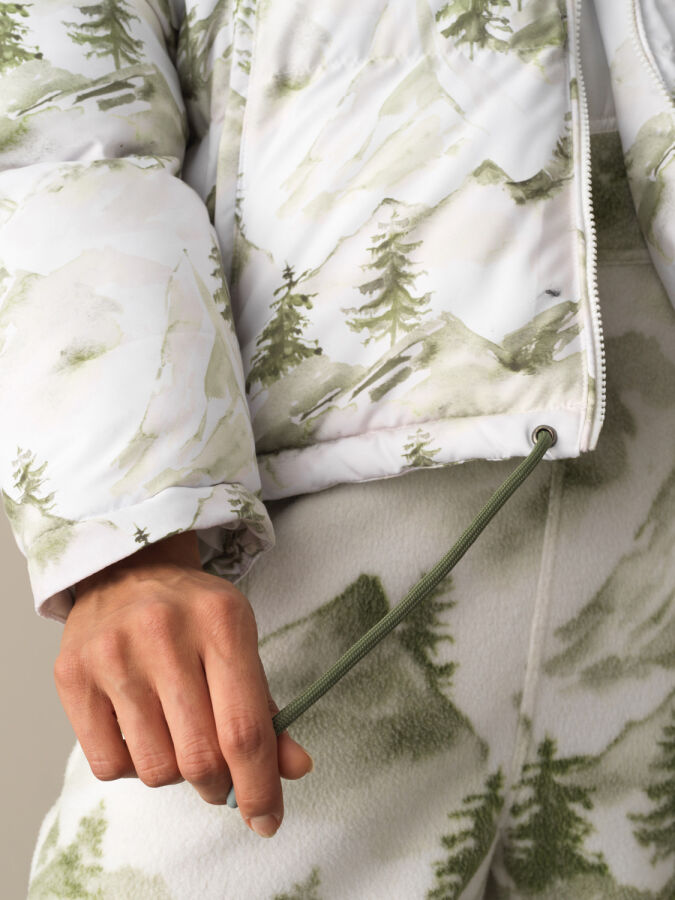 Yeşil Pamuk Dokulu Oversize Desenli Şişme - Xint