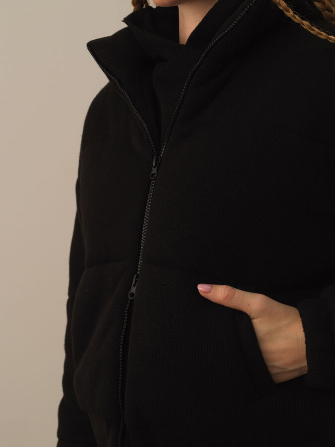 Siyah Pamuk Dokulu Oversize Mont - Xint