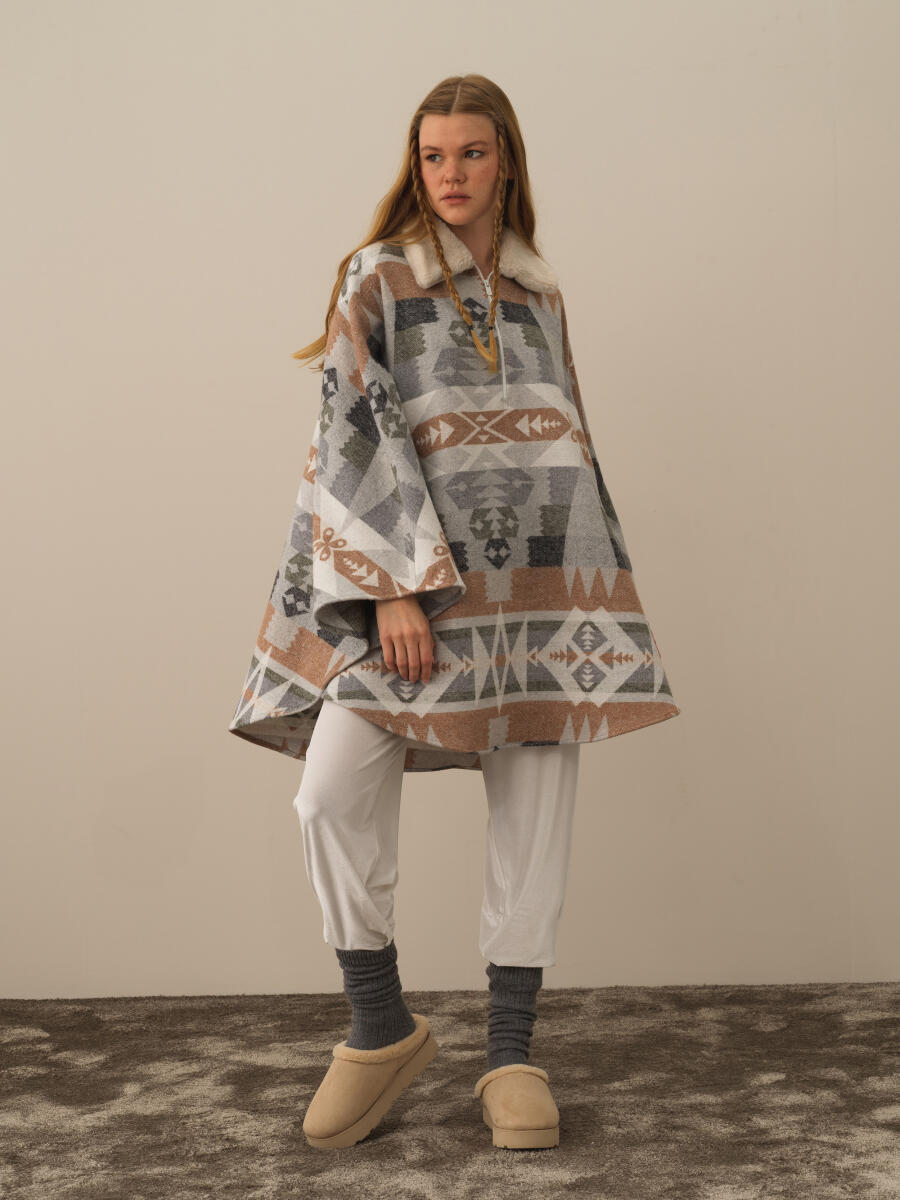 Gri Pamuk Dokulu Oversize Panço - 3