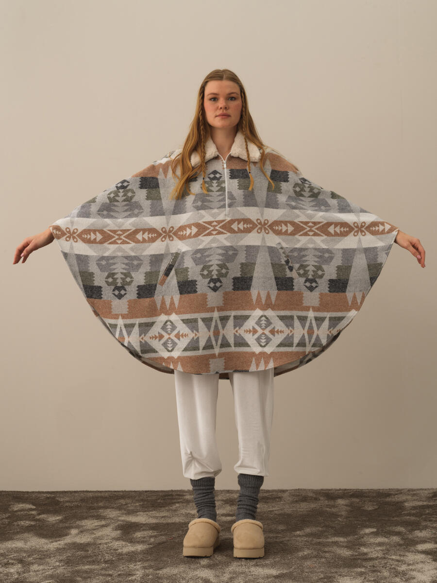 Gri Pamuk Dokulu Oversize Panço