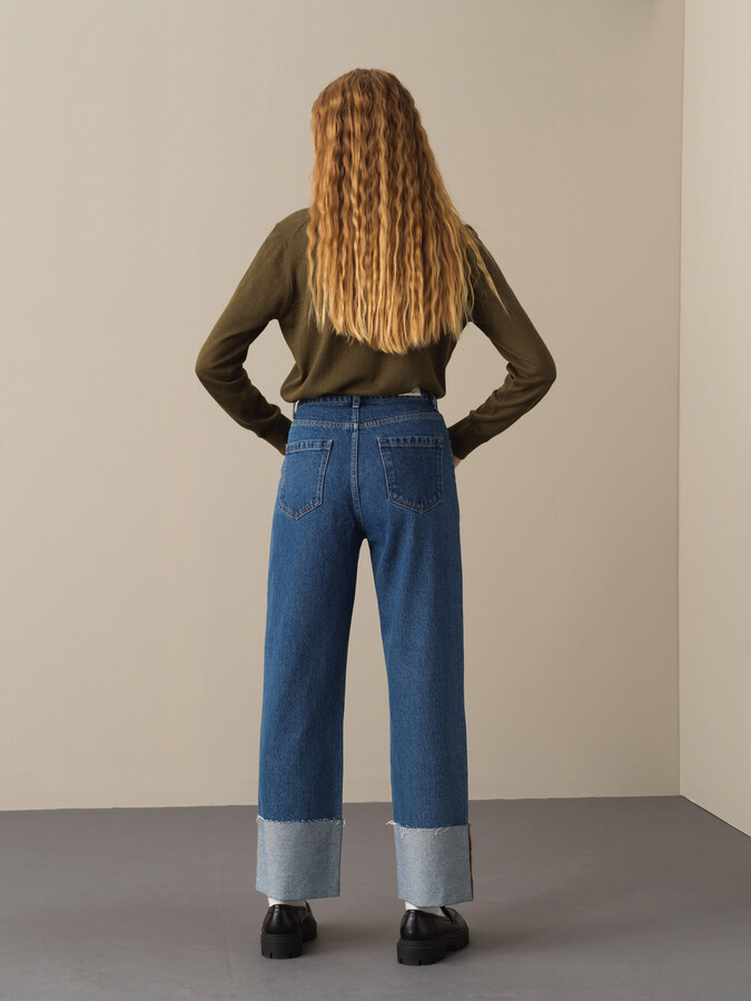 Mavi Oversize Pamuk Denim Pantolon - 4