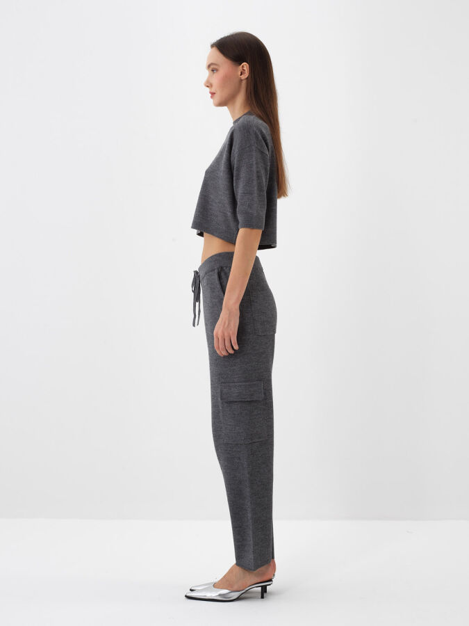 Antrasit Doğal Yün Dokulu Regular Fit Pantolon - Xint