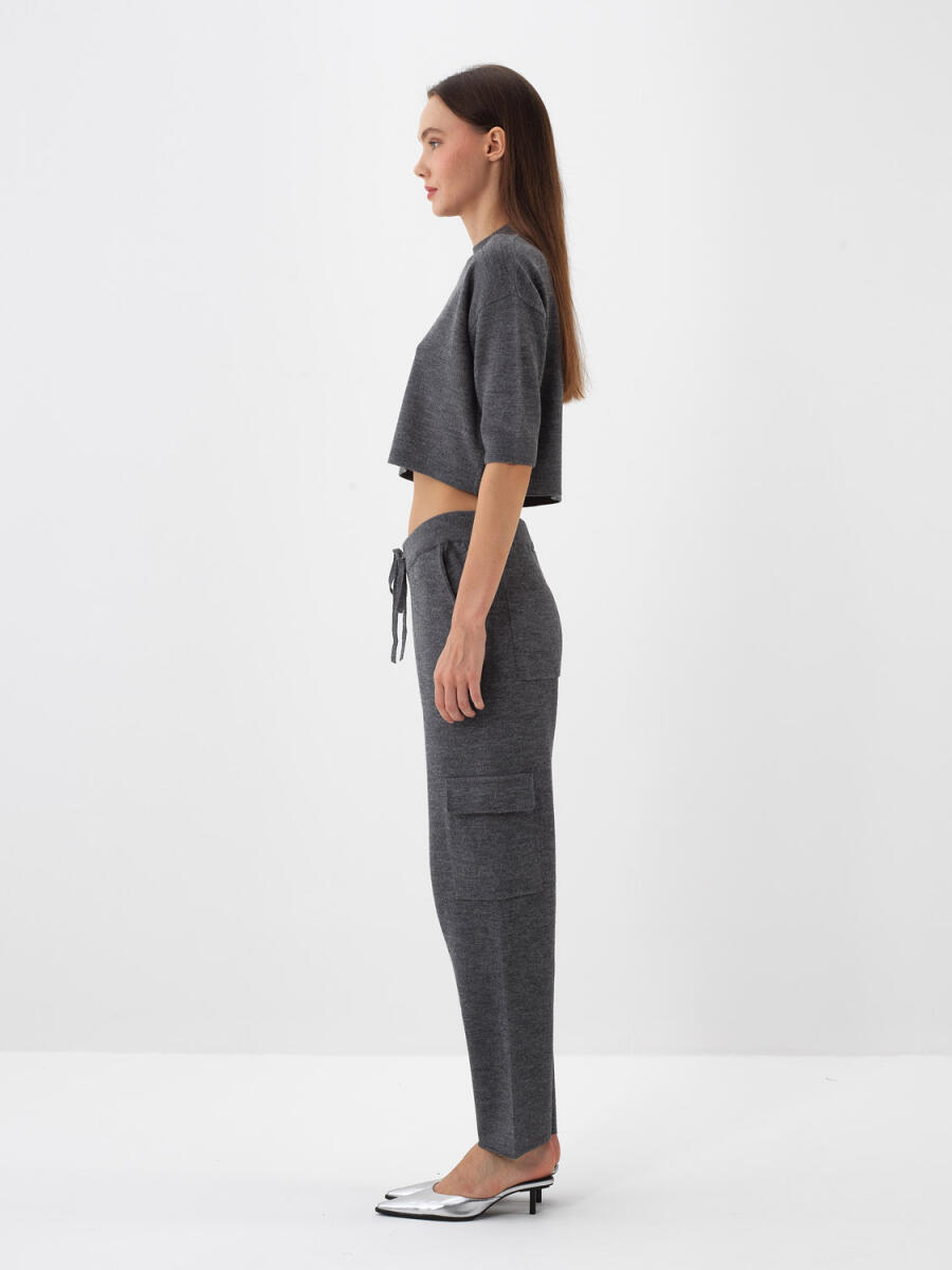 Antrasit Doğal Yün Dokulu Regular Fit Pantolon - 3