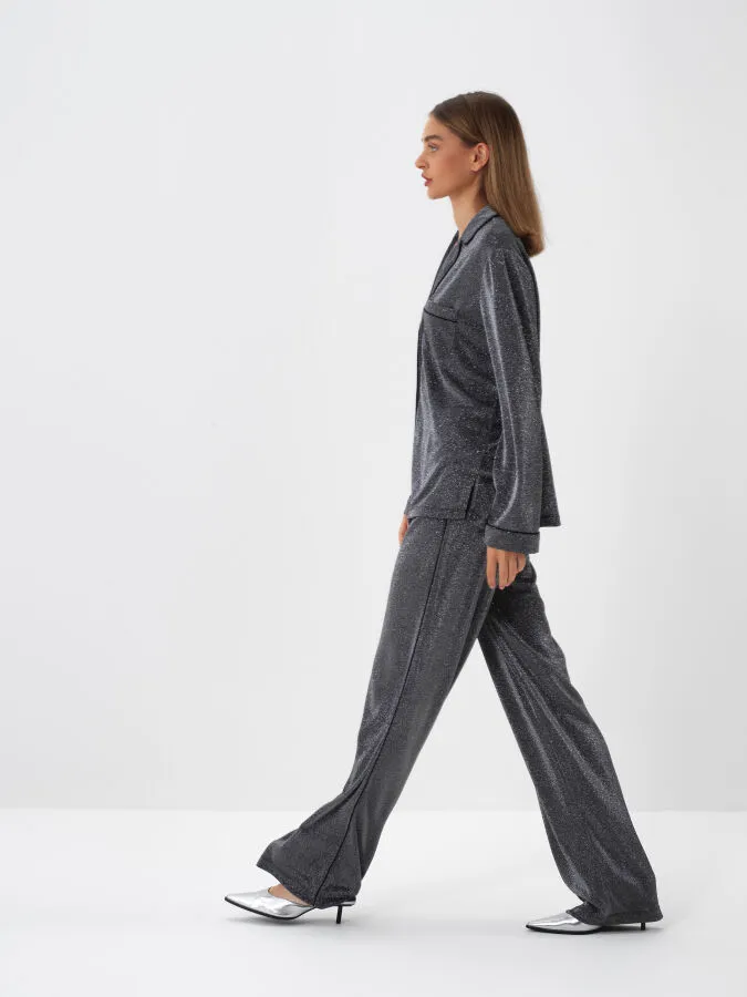 Antrasit Işıltılı Sim Detaylı Regular Fit Pantolon - Xint