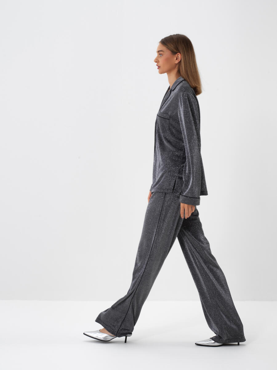 Antrasit Işıltılı Sim Detaylı Regular Fit Pantolon - 4