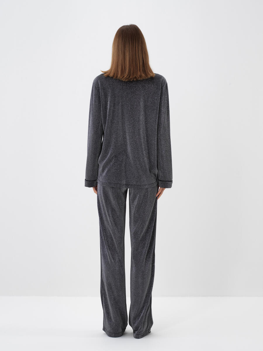 Antrasit Işıltılı Sim Detaylı Regular Fit Pantolon - 5