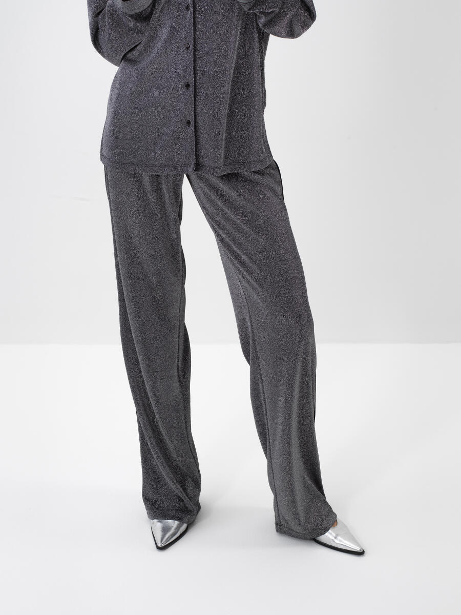 Antrasit Işıltılı Sim Detaylı Regular Fit Pantolon