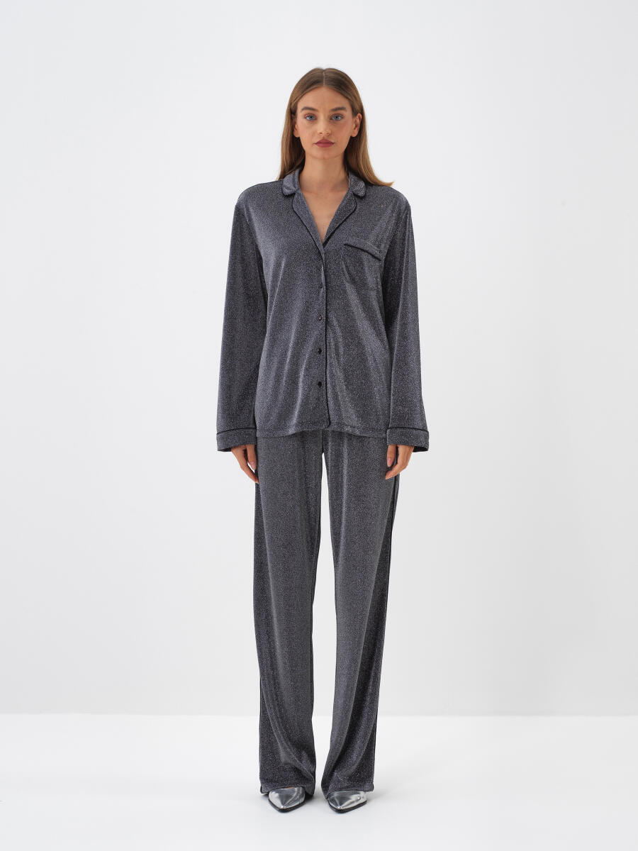 Antrasit Işıltılı Sim Detaylı Regular Fit Pantolon - 3