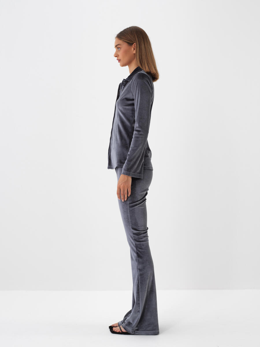 Antrasit Lüks Dokulu Soft Kadife Slim Fit Pantolon - 3