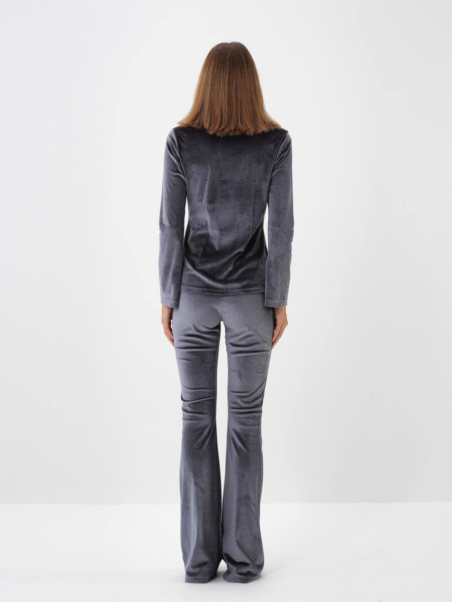 Antrasit Lüks Dokulu Soft Kadife Slim Fit Pantolon - 4