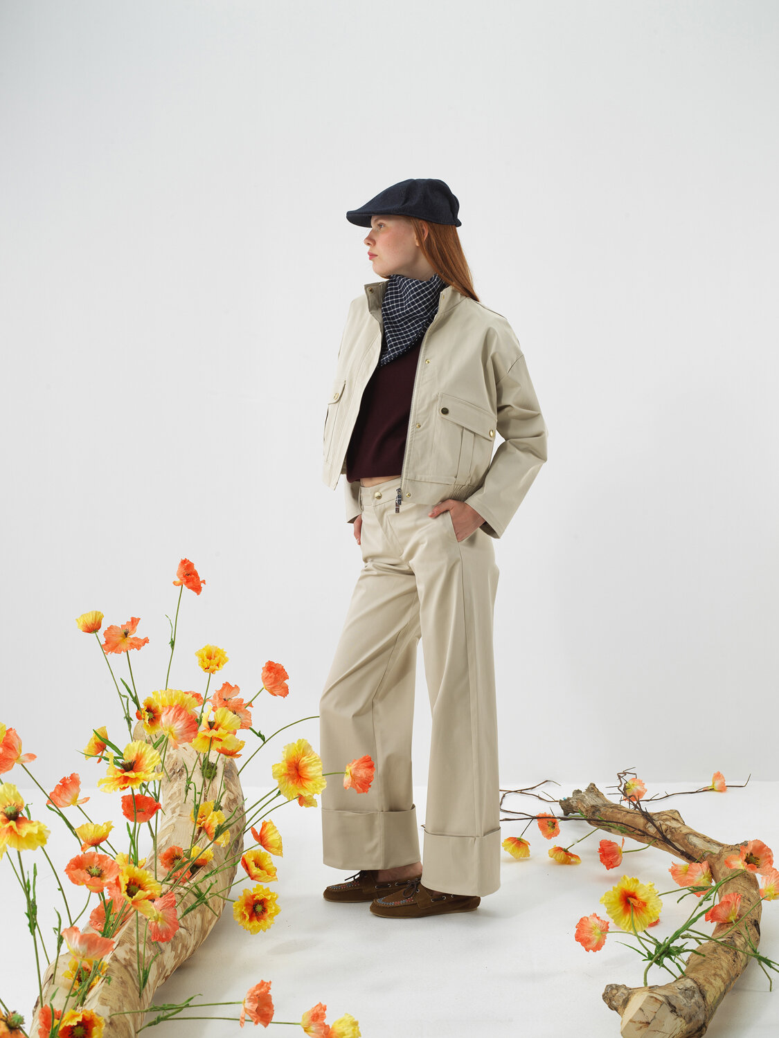 Bej Pamuk Dokulu Oversize Pantolon - Xint