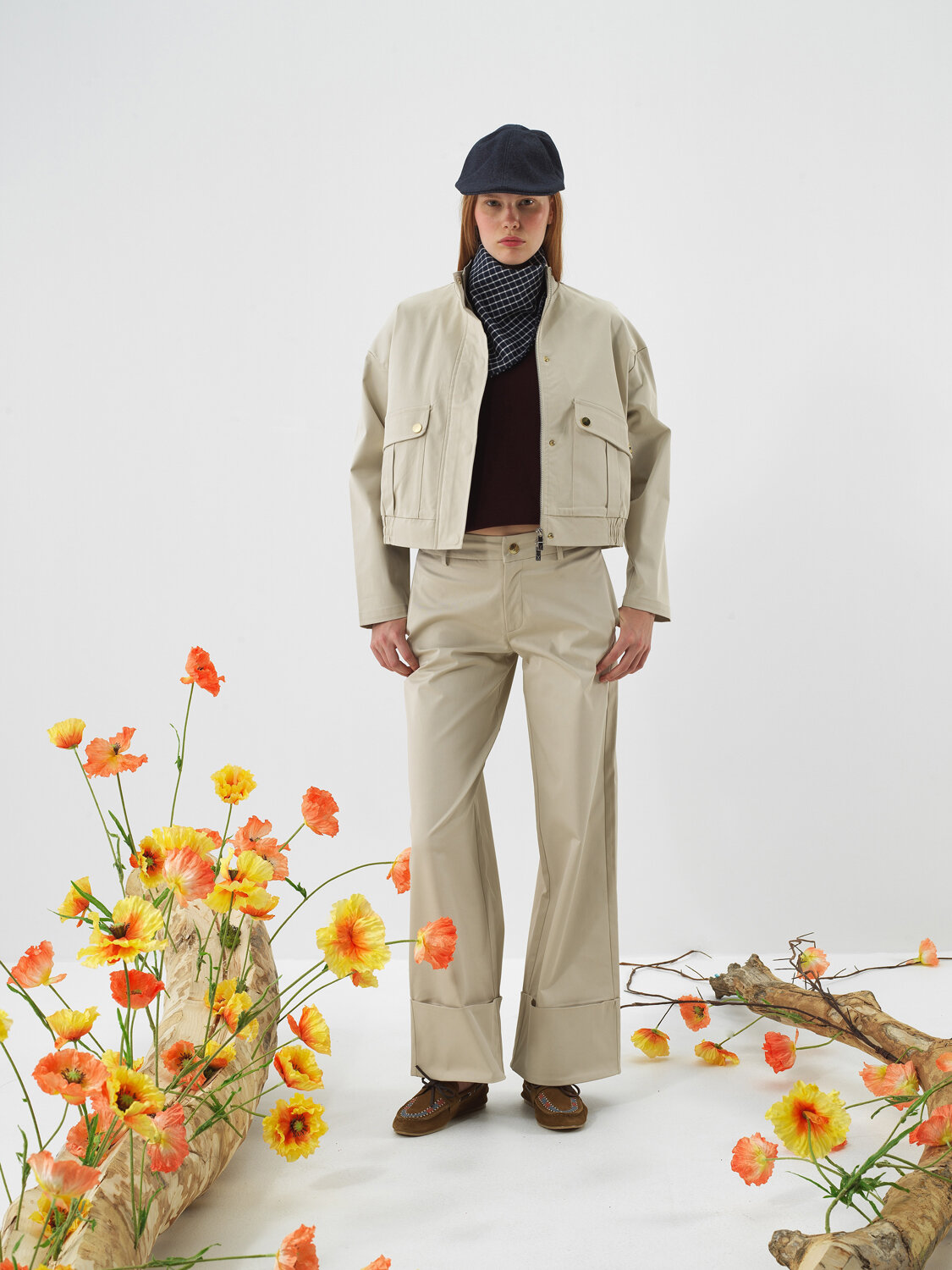 Bej Pamuk Dokulu Oversize Pantolon - Xint