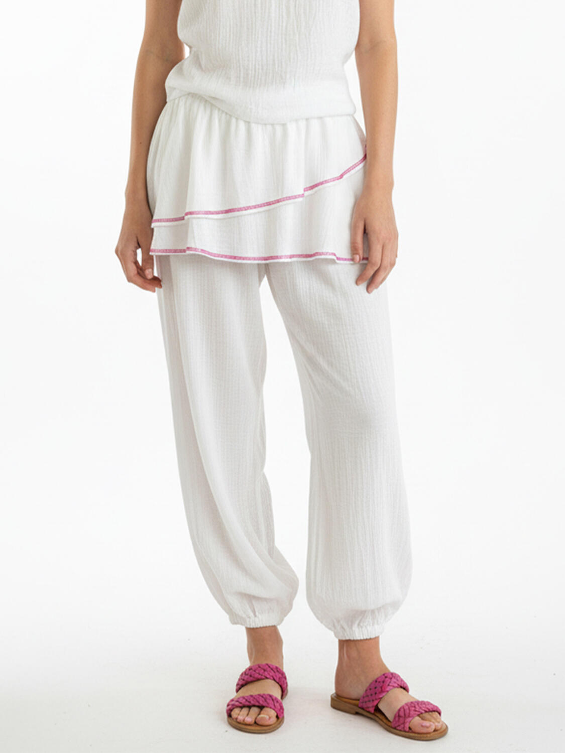 Bej Pamuk Dokulu Oversize Pantolon - 1