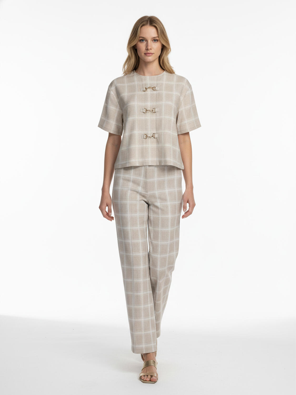 Bej Pamuk Dokulu Oversize Pantolon - 2