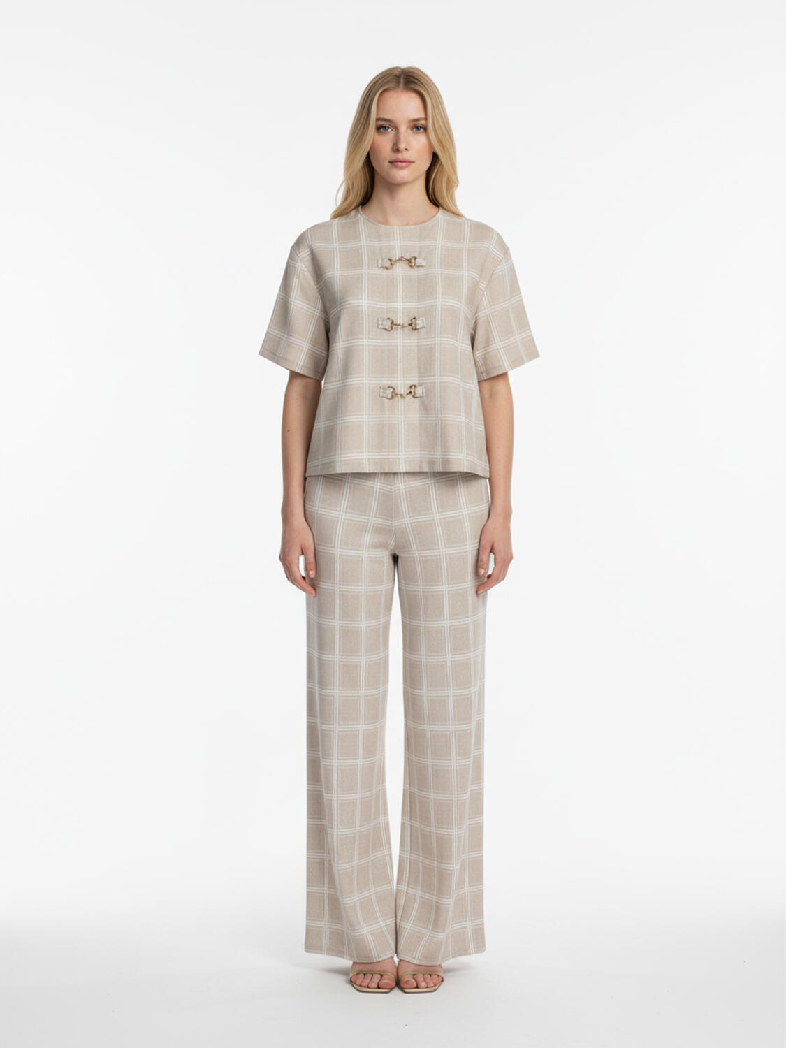 Bej Pamuk Dokulu Oversize Pantolon - 3