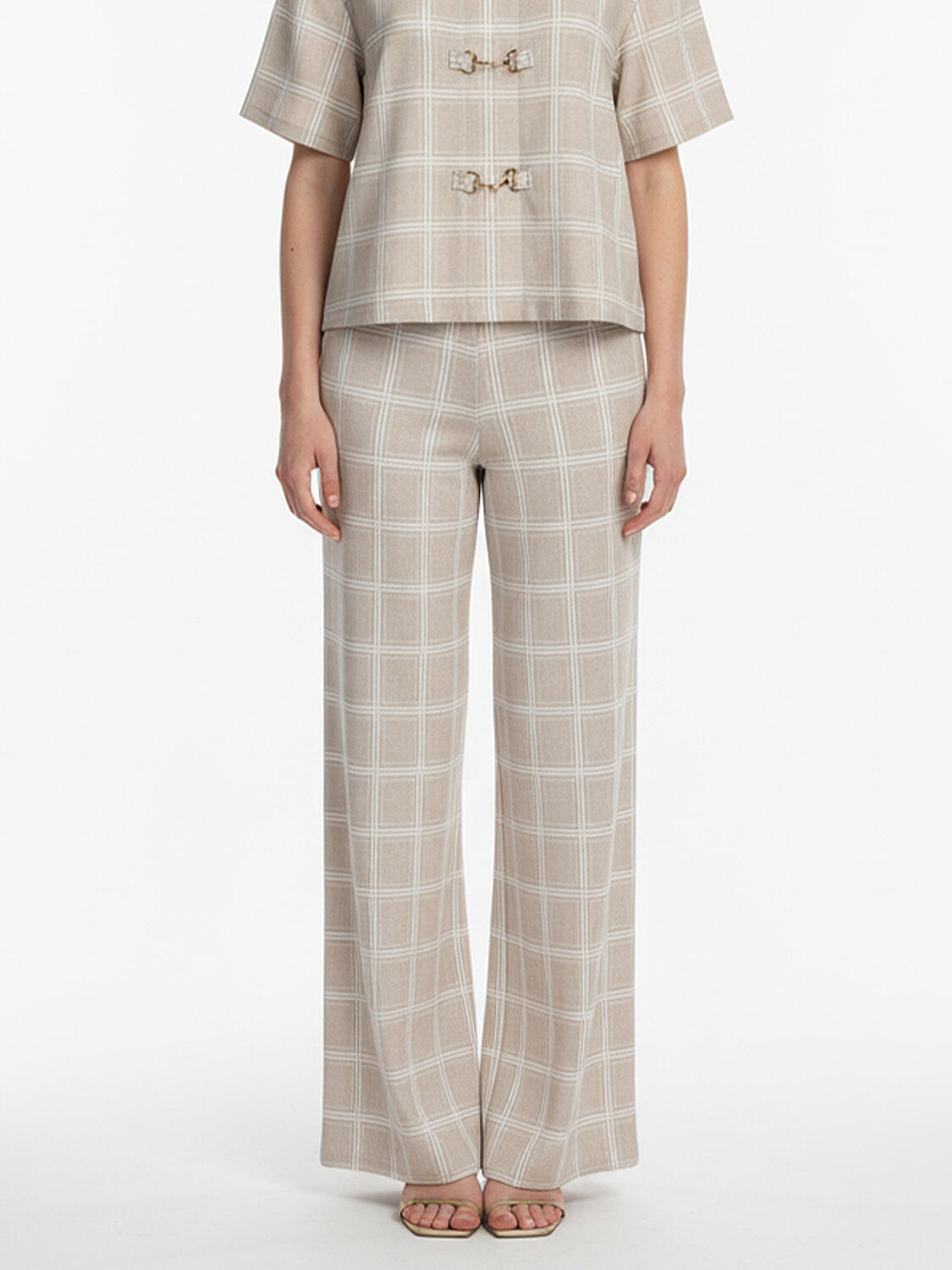 Bej Pamuk Dokulu Oversize Pantolon - 1