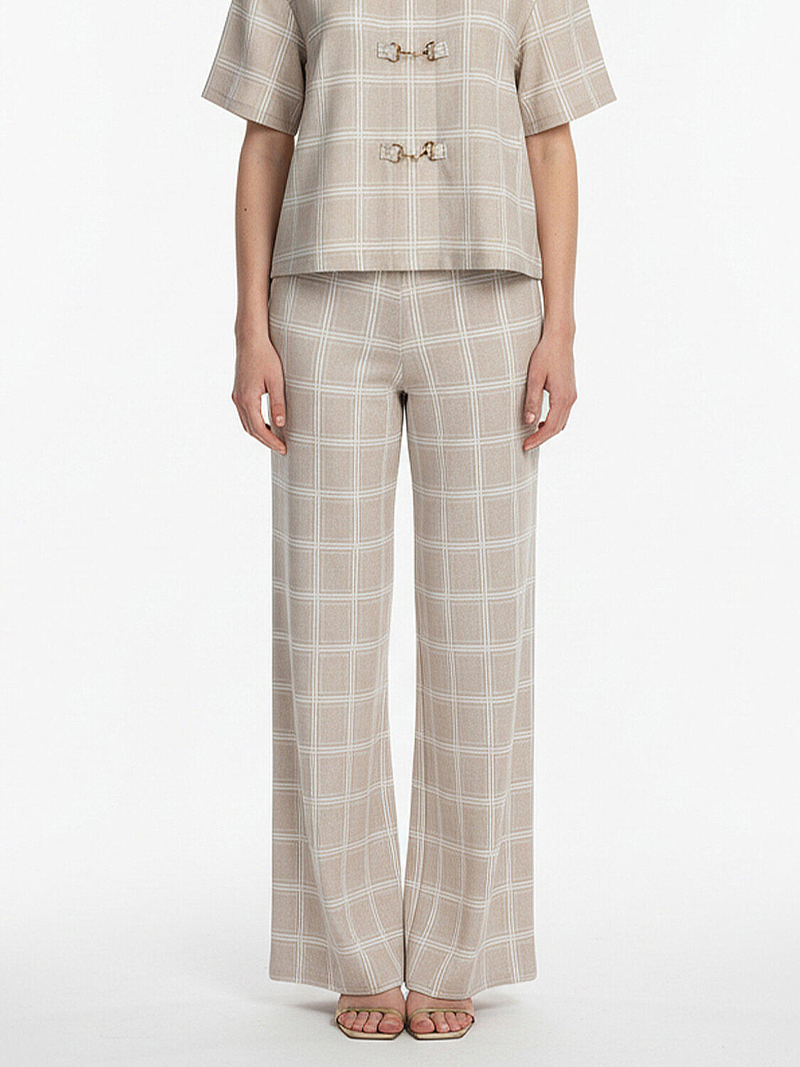 Bej Pamuk Dokulu Oversize Pantolon - 1