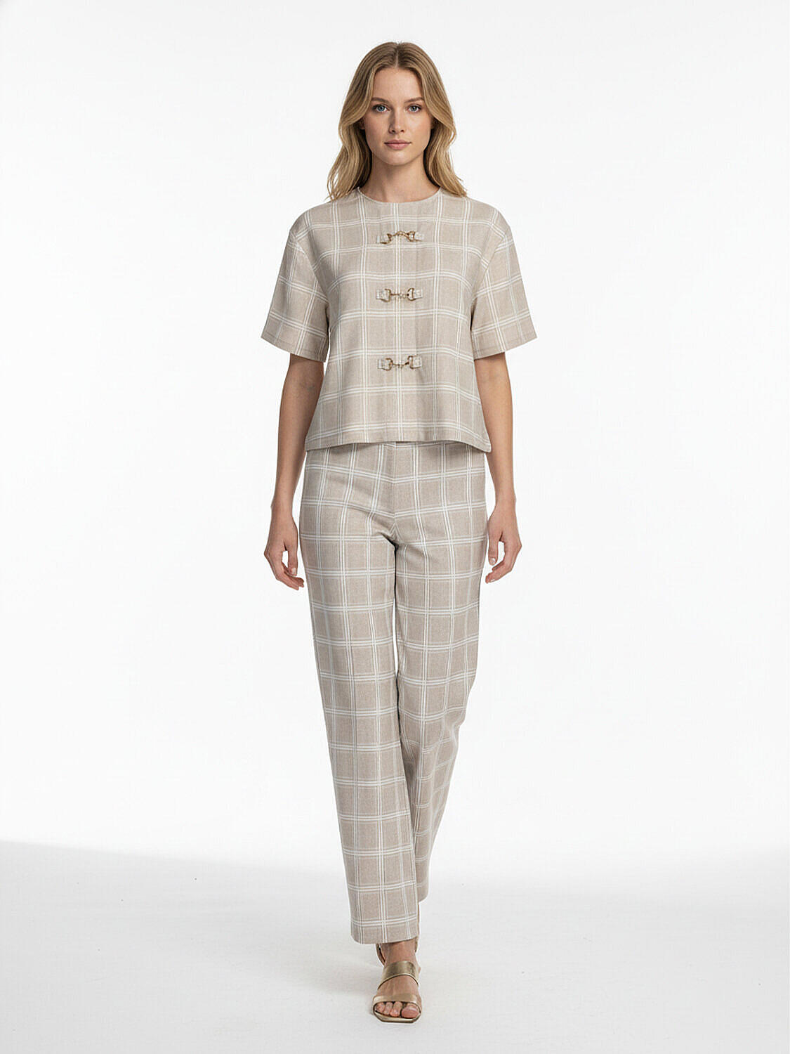 Bej Pamuk Dokulu Oversize Pantolon - 2