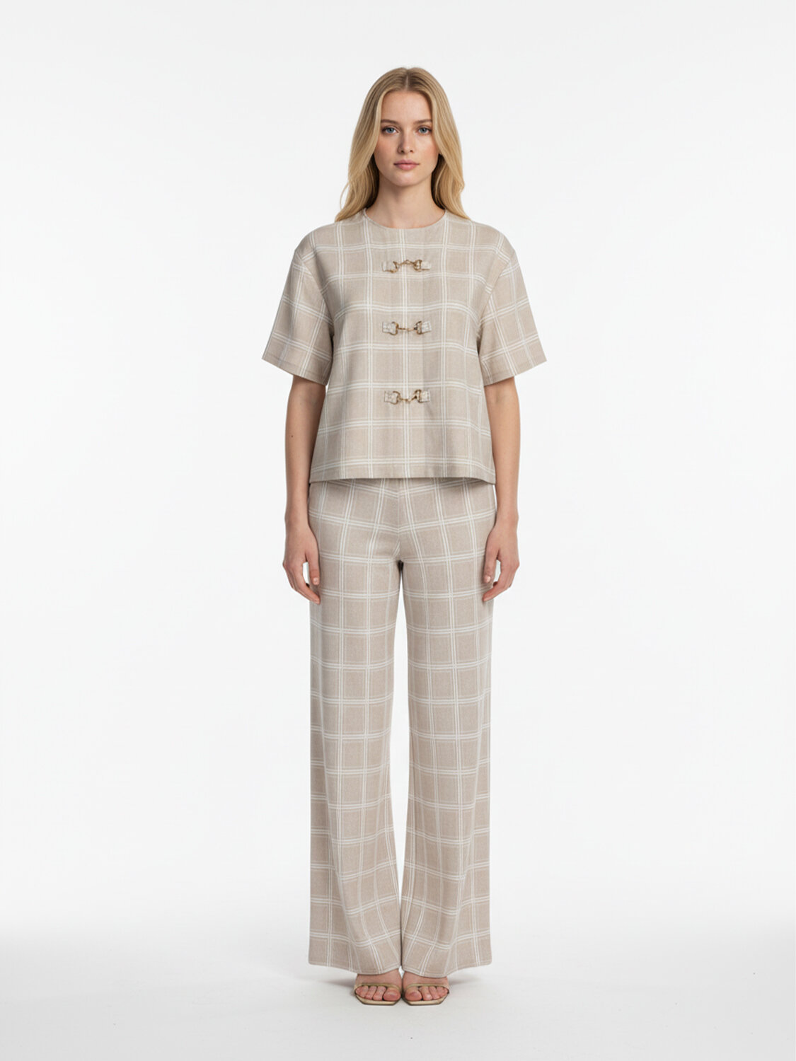 Bej Pamuk Dokulu Oversize Pantolon (1)