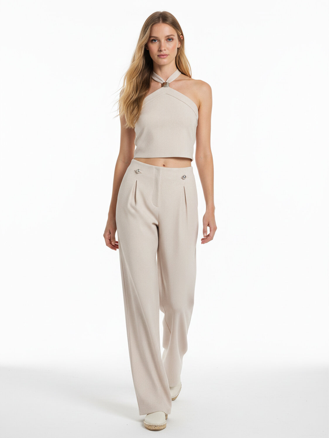 Bej Pamuk Dokulu Regular Fit Pantolon - 3