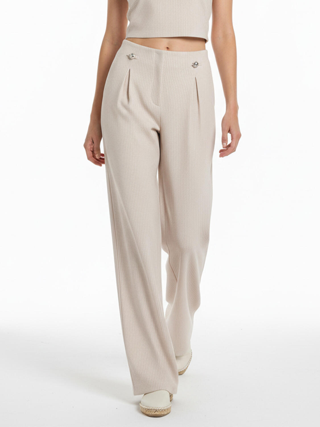 Bej Pamuk Dokulu Regular Fit Pantolon - 2