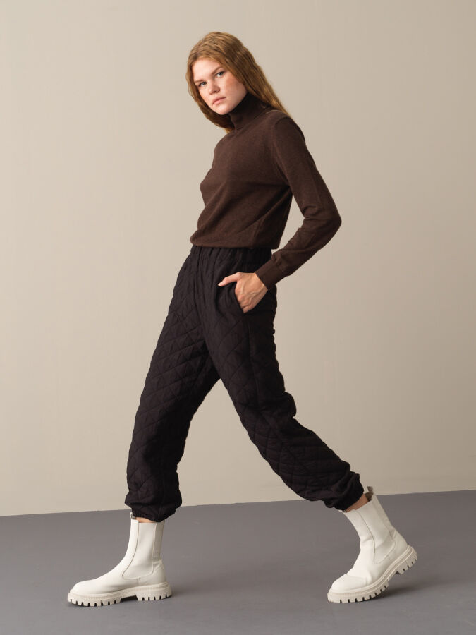 Siyah Oversize Kapitone Pantolon - 2