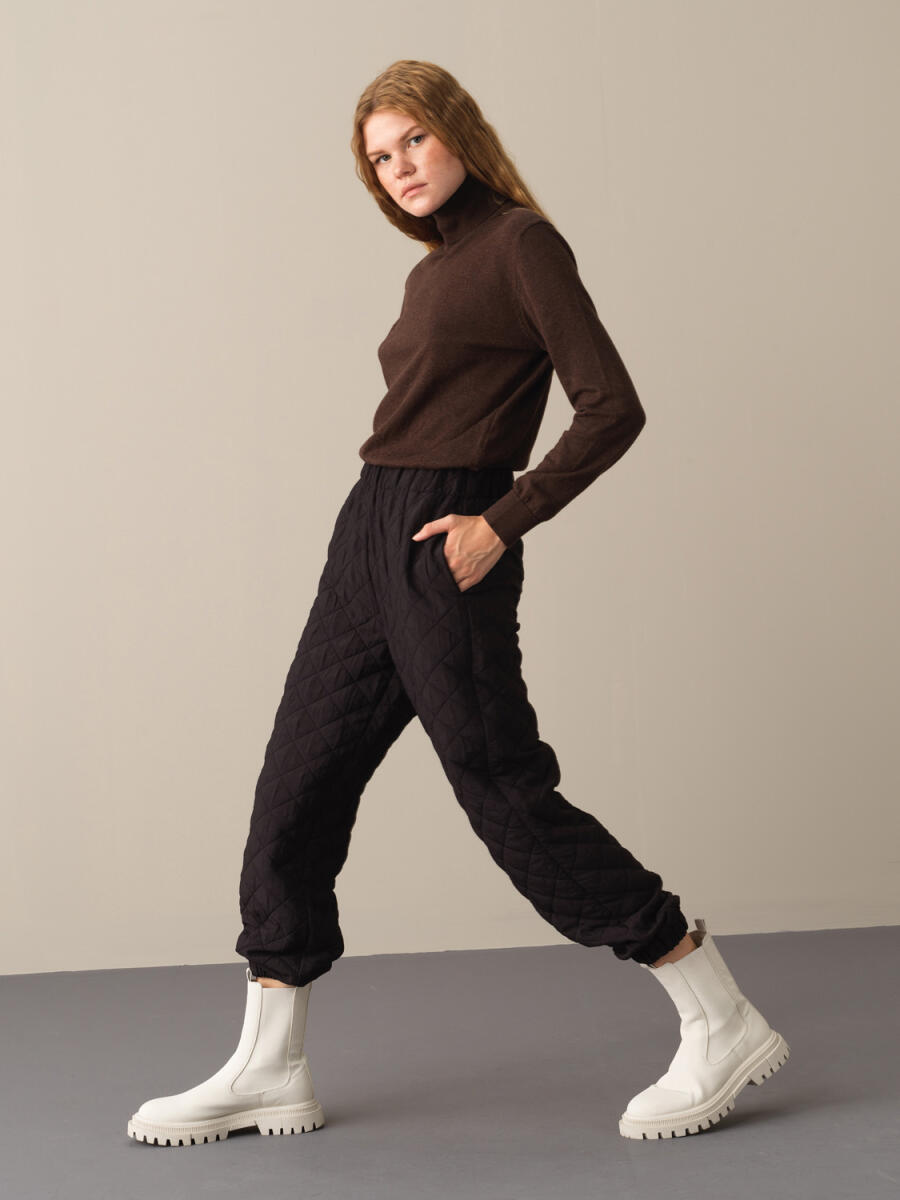 Siyah Oversize Kapitone Pantolon - 2