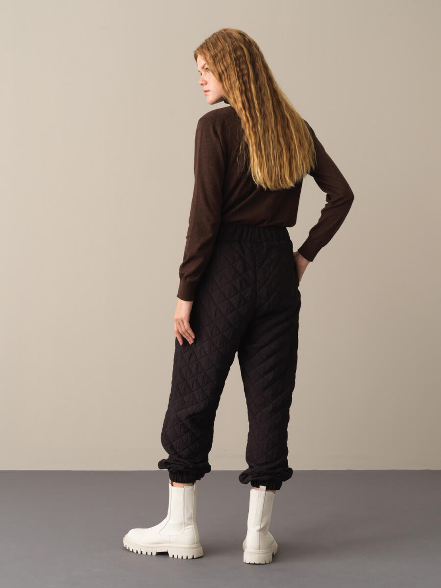 Siyah Oversize Kapitone Pantolon - 4
