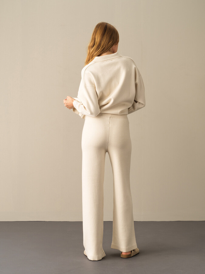 Ekru Esnek Dokulu Regular Fit Triko Pantolon - Xint