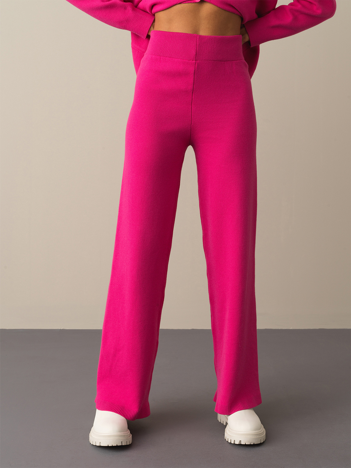 Fuşya Esnek Dokulu Regular Fit Triko Pantolon 