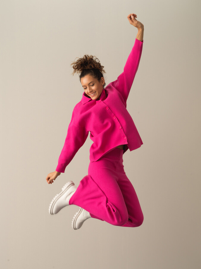 Fuşya Esnek Dokulu Regular Fit Triko Pantolon - Xint