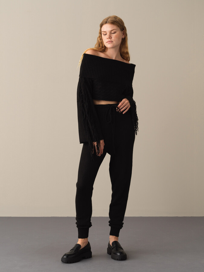 Siyah Yumuşak Dokulu Regular Fit Triko Pantolon - Xint