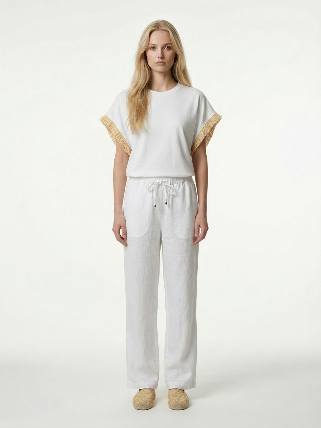 Beyaz %100 Keten Oversize Pantolon - 2