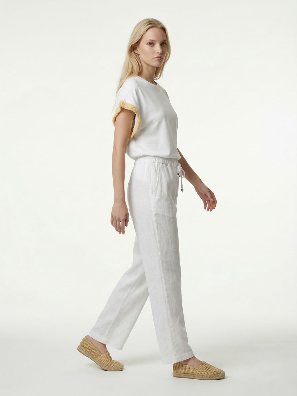 Beyaz %100 Keten Oversize Pantolon - 3