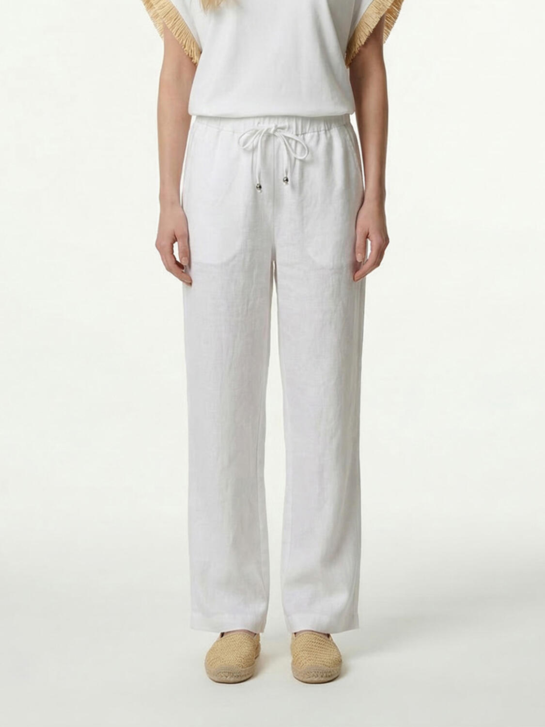 Beyaz %100 Keten Oversize Pantolon - 1