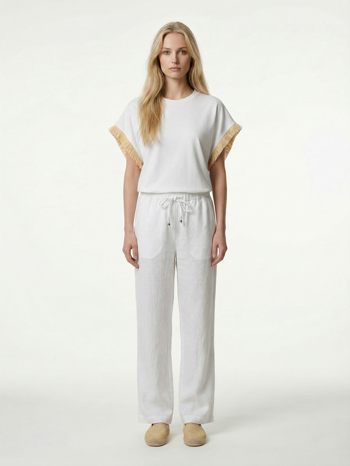 Beyaz %100 Keten Oversize Pantolon (1)