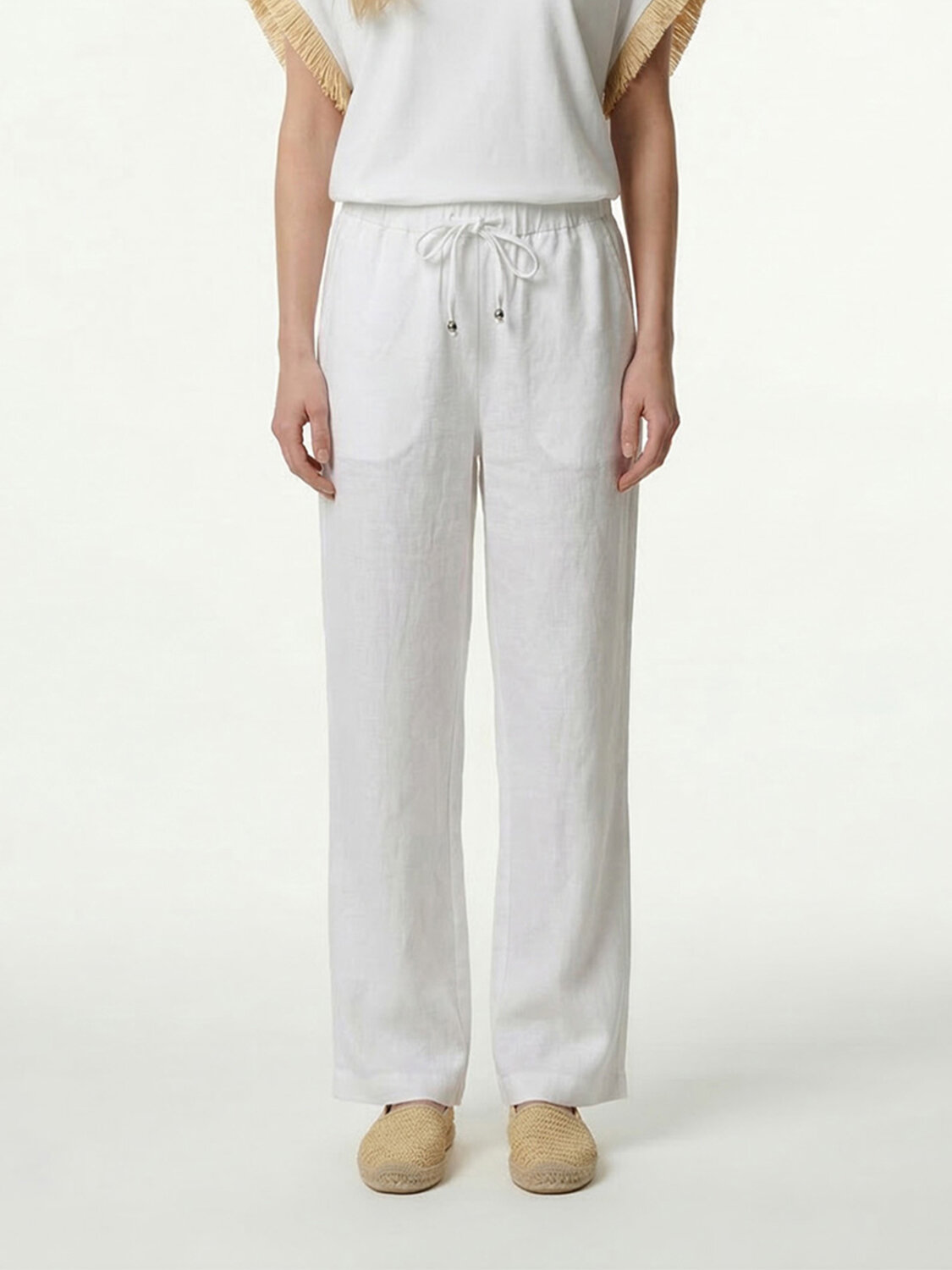 Beyaz %100 Keten Oversize Pantolon