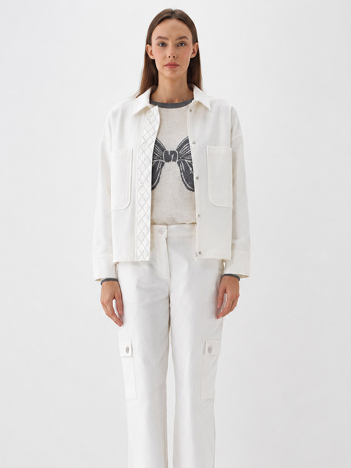 Beyaz Lüks Dokulu Soft Kadife Oversize Pantolon (1)
