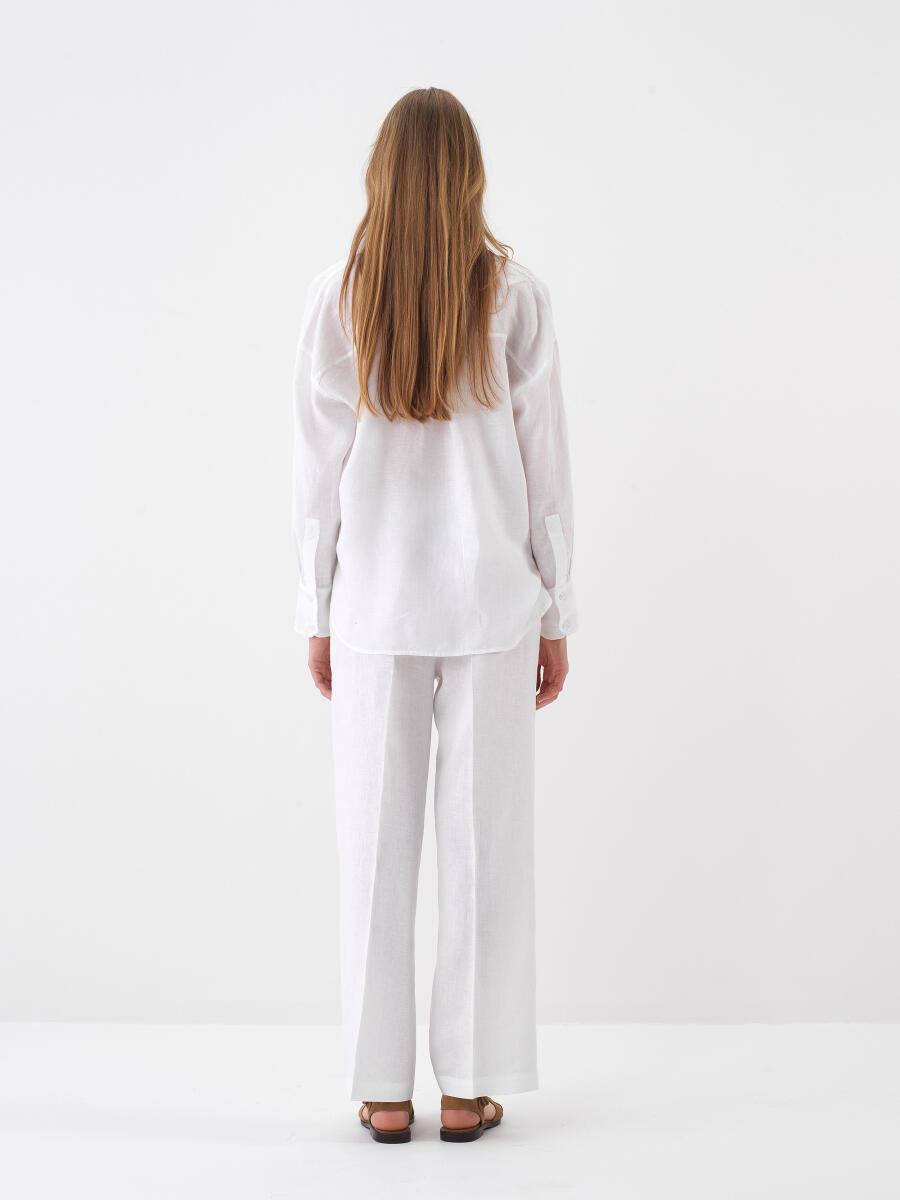Beyaz %100 Keten Oversize Pantolon - 5