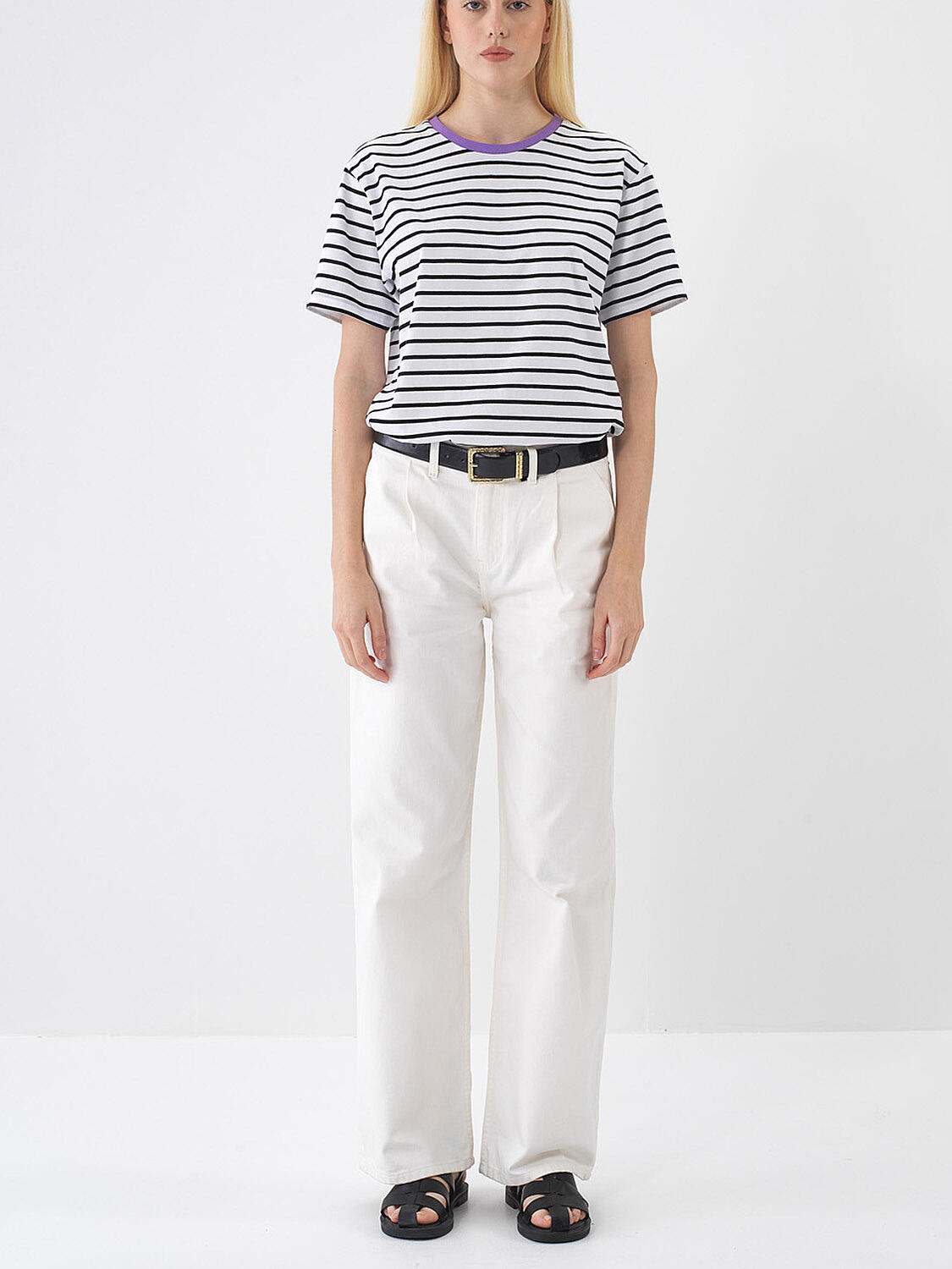 Beyaz Pamuk Dokulu Oversize Pantolon - 1